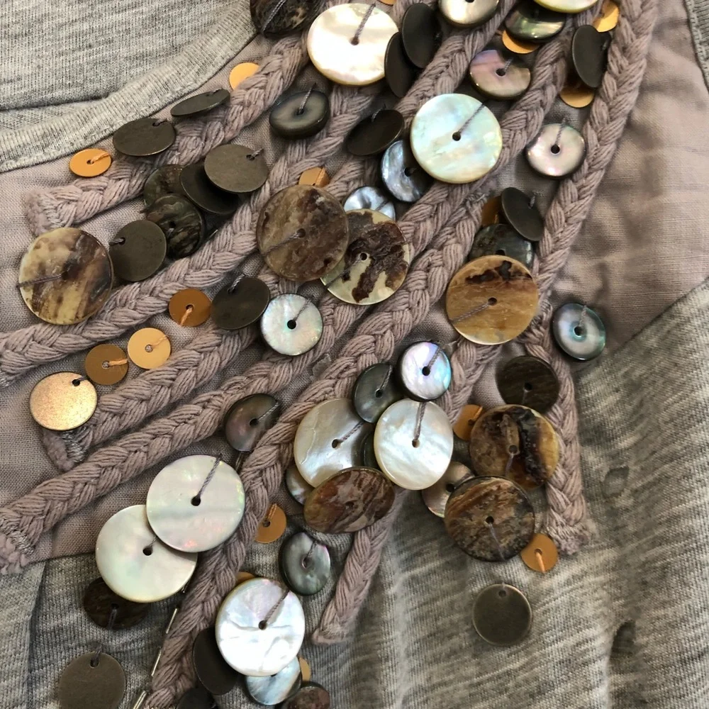 Anthropologie Deletta Gray Beaded Tank Top with Cut Outs - Picture 4 of 16